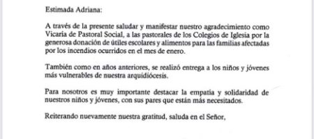 carta agradecimiento útiles escolares